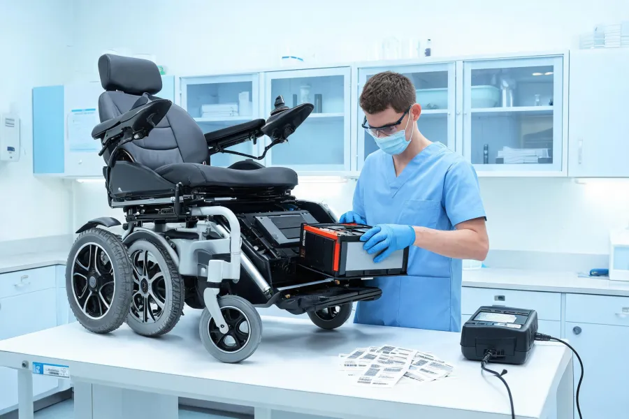 Power wheelchair battery service bay